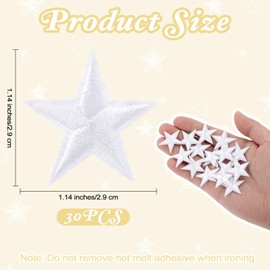 30 Pcs 1.14 Inch White Star Patches Sew Embroidered Patches Appliques Embellishments for Clothing Jackets Backpack Hats Repairing Decorations Appliques Decoration Accessories Women