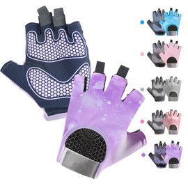 CubePlug Boys Girls Non-Slip Cycling Gloves Half Finger - Padded Grips Palm for Unisex Children, Ideal for Summer Riding, MTB, Bike, Sports, Hiking, Climbing, and Gym (Purple, M)