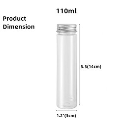 25 Pcs Clear Plastic Test Tube, 110ml Flat Bottom Bath Salt Tubes with Silver Aluminum Screw Caps, Reusable Test Tube for Candy Beads Science Party (30x140mm)