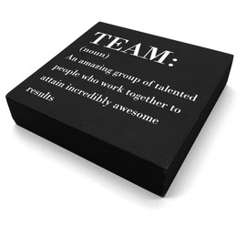 HTBIG Inspirational Team Noun Office Decor Desk Decor Wooden Box Sign Rustic Black Wood Block Plaque Box Sign for Home Office Desk Shelf Table Decoration Coworker Gift Team Definition send friends
