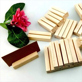 moonwood Wooden Card Stand Memo Stand 10 Pcs Stand Clip Place Card Business Card Wedding Tabletop Prop Decoration Memo Holder Photo Holder (Rectangle)
