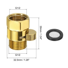 uxcell Water Flow Control Valve, 1 PCS G1/2" Shower Head Shut Off Valve, Brass Water Pressure Regulator for Shower Head or Bidet Spray (Gold)