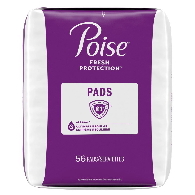 Poise Incontinence Pads for Women, 6 Drop Ultimate Absorbency, Regular
