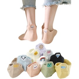 DAMILY Women's Socks, Ankle Socks, Summer, Cotton, Short Socks, Cute, Embroidered, Fashionable, Ankle Socks, Not Easy to Get Off, No Stuffy, Set of 10, Breathable, 8.7 - 9.8 inches (22 - 25 cm), 10