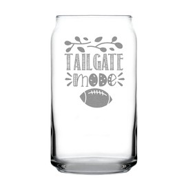 Tailgate Mode Hand Engraved Can Shaped Pint Glass 16oz, Etched Football Themed Glass, Unique Tailgating Gift, Sports Lover