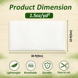 Gardzen 1.5 oz Plant Covers Freeze Protection, Reusable 10ft x 30ft Floating Row Covers, Thicker Frost Blankets for Outdoor Plants, Pests Protection, White