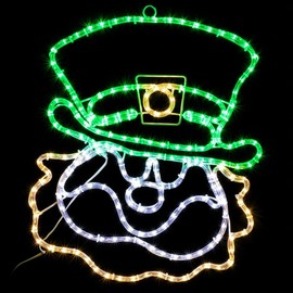 Brilliant Brand Lighting - LED Rope Light Leprechaun Face Decoration - St. Patrick's Day - Lighted Sign - Green, White, Gold - 23 Inch – Indoor/Outdoor