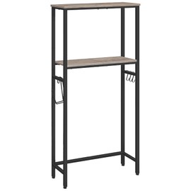 HOOBRO Over-The-Toilet Storage, 2-Tier Bathroom Organizer Over Toilet, Bathroom Shelves with Toilet Paper Holder and Hooks, Freestanding Storage Shelf, Space Saver, Greige and Black BG49TS01