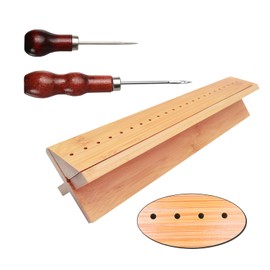 GeryVtee Bamboo Book Binding Cradle with 2 Awls Wood Bookbinding Punching Cradle with Piercing Guide Portable Book Binding Tools Book Binding Kits Bookbinding Supplies for Book DIY Crafts