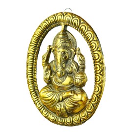 Ganesha Wall Hanging Metal Ganesh Statue Round Sculpture Idol Indian Traditional wall Hanging Décor Antique Ganpati Statue for Home Entrance temple décor Puja Home Ganesha Decorations(Size:- 6"X4")