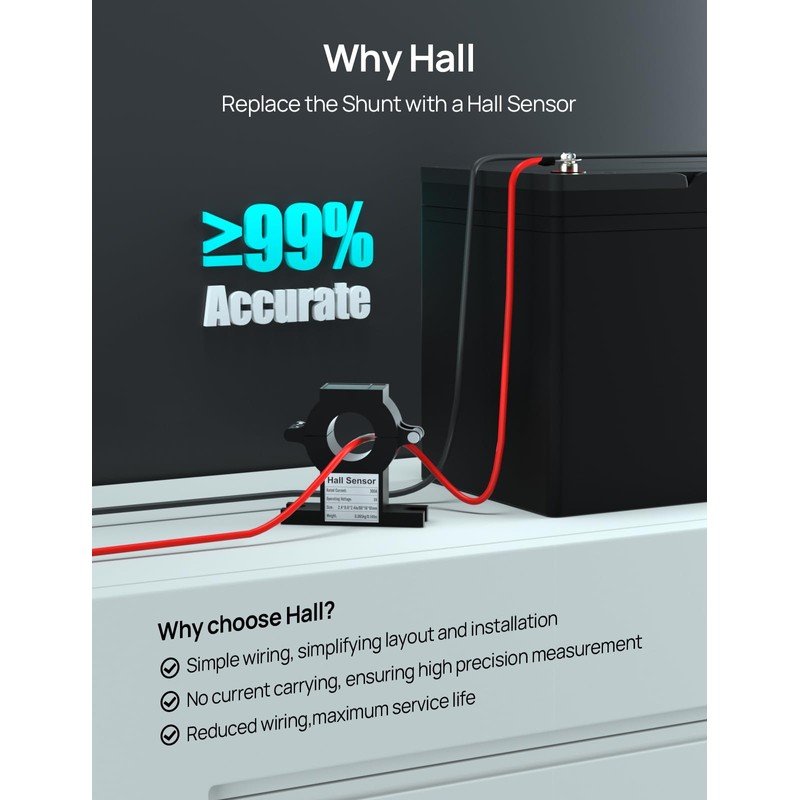 ECO-WORTHY Battery Monitor with Hall Sensor, 300A Touchable Backlight Display