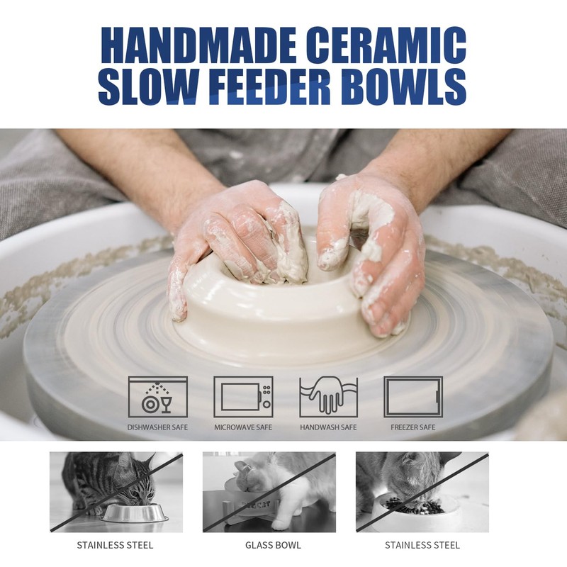 Lusifaco Shallow Cat Food Bowls, 5.9 Inch Wide Ceramic Cat