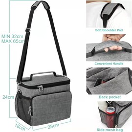 oalGfda Bolsa de almuerzo aislada - Gran capacidad 12L - Caja de almuerzo reutilizable para oficina, trabajo, escuela, picnic, playa - Bolsa de refrigerador a prueba de fugas Bolsa de almuerzo congelable con correas ajustables (gris)