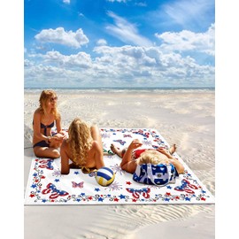 LBDecor Beach Blanket Sandproof Oversized 83" x 79" 4th of July Butterfly Waterproof Quick Drying Sand Free Mat Independence Day Picnic Blankets for Outdoor Travel Camping Hiking Park