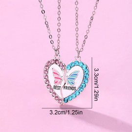 SCJJZ Women's necklace, women's necklace, friendship necklace, best friend gifts, gifts for girlfriend, butterfly necklace cartoon girl BFF best friend necklace (2 pieces), Metal
