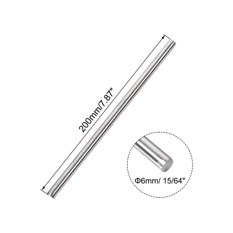sourcing map 6mm x 200mm 304 Stainless Steel Solid Round