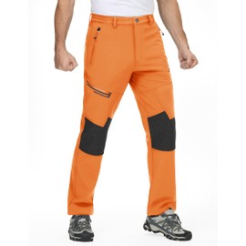 TACVASEN Ski Pants Men Water Resistant Snowboard Pants Windproof Fleece Lined Trousers Insulated Snow Warm Winter Hiking Work Orange 34