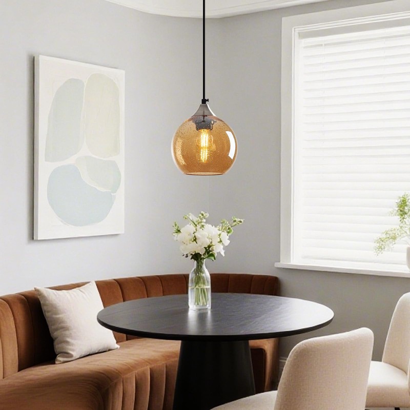 LBSQJ Amber Glass Pendant Lights Kitchen Island Globe Pendant Light