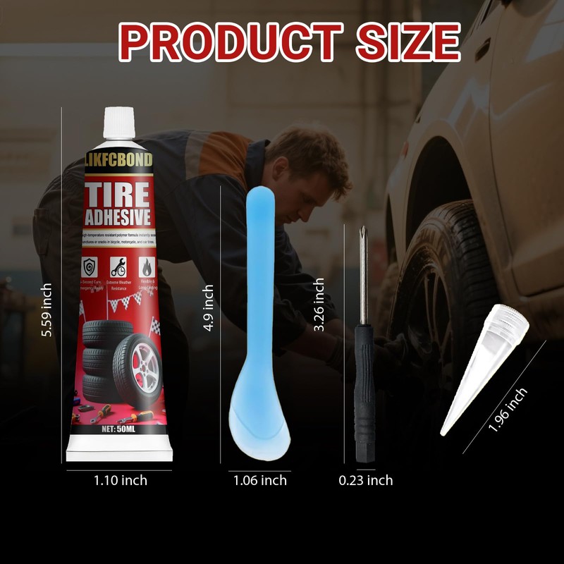 LIKFCBOND Tire Repair Adhesive, 3.38 floz, Sidewall Rubber Cement Kit