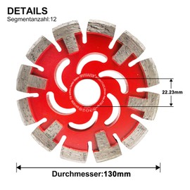 GVHAKG Diamond Milling Disc 130 mm, 17 mm Clearing Disc for Underfloor Heating, Very Hard Screed, Very Hard Concrete Floors and Removal, Wind and Fire Wheel Type Clearing Disc (130 x 17 x 22.23 mm)