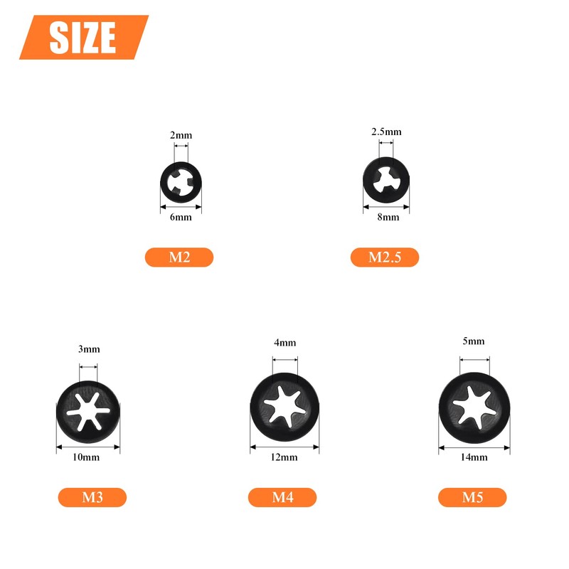 HELIFOUNER 300 Pieces 5 Sizes Internal Tooth Star Lock Washers,