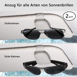 quipuda 2 Pack Brillenhalter für Auto Sonnenblende,Echt Leder Auto Visier Zubehör Sonnenbrillen Halterung Magnetische Sonnenbrillenhalter Ticket Clip（Grau）