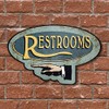 Handcrafted Vintage Restroom Left Pointing Hand Aluminum Sign, Pointing Restroom