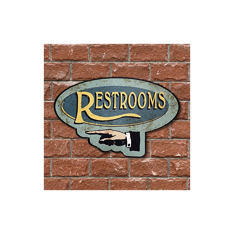 Handcrafted Vintage Restroom Left Pointing Hand Aluminum Sign, Pointing Restroom