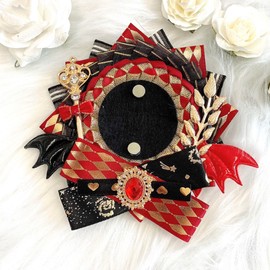 G trigger Can Badge Rosette with Feather Rosette Devil 2.2 inches (57 mm) / 2.3 inches (58 mm) Pain Bag Decoration Handmade Rosette Ribbon Red Red
