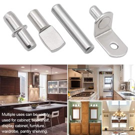 Shelf Pegs-Support Pins Set, 80 Pieces Stainless Steel Metal Bracket Nickel Plated, Easily Replace Missing or Broken Kitchen Cabinet Bookshelf Pegs, 4 Styles