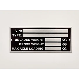 Trailer Caravan Vehicle Blank VIN & Weight Chassis Plate 120mm x 45mm Identification Number