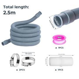 8.2Ft Washing Machine Extension Hose Kit, Universal Drain Hose, Extension Pipe Kit for Washing Machine, Dishwasher, Extendable Drain Pipe Set|Easy Installation-1Plusselect