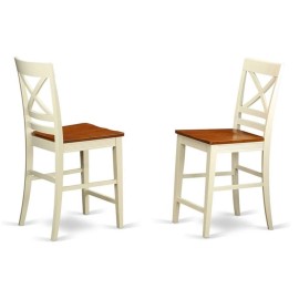 East West Furniture Quincy 11" Wood Counter Stools in Cream/Cherry (Set of 2)