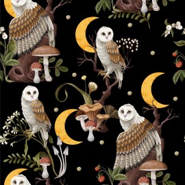 COKCOKR Black Mushroom Peel and Stick Wallpaper, 17.71in X 118.1in Self Adhesive Removable Wallpaper Owls Flowers Contact Paper Waterproof Decorative Vinyl Wallpaper for Bedroom Living Room Cabinets