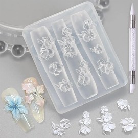 HYWWPFLAY Flower Silicone Nail Molds, 1PCS Petal Nail Charm Mold with Carving Pen, Resin Modeling Templates, 3d Gel Nail Art Sculpture Decoration for Women DIY Manicure Supplies
