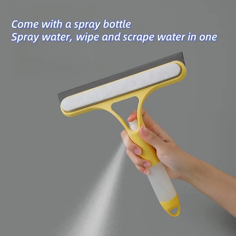 Three-in-one multi-functional glass cleaner with spray head and scraper, suitable