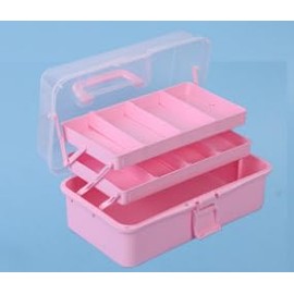 Sewing Storage Box, Multipurpose Craft Tool Box, 3 Layer Expandable Foldable Organizer with Trays and Dividers, Portable Stackable Collector for Toys, Arts Crafts, Stationery, Fishing Tackle, Pink