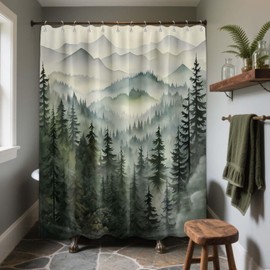 Sonbraux Forest Shower Curtains for Bathroom Green Nature Mountain Landscape Outdoor Garden Wet Room Shower Curtain, Washable, Waterproof, Cloth Fabric, 180 x 240cm