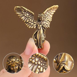 SAINWORDS Copper Praying Baby Angel Figurine Statue Cute Memorial Wings Cherubs Sculpture Portable Mini Size Home Decorations Office Desk Decor Ornament Gift for Lover Kids Boy Girl Friends