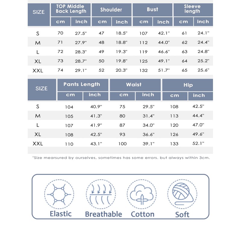 Sykooria Long Men's Pyjamas with Cotton Cuffs, 2-Piece Pyjamas with