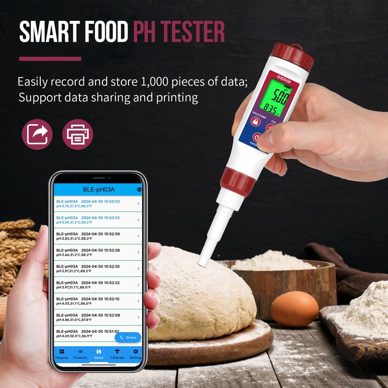 Smart pH Meter for Food, GIDIGI Digital Food pH Tester,