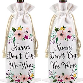 2 Pieces Nurse Wine Bag, Nurses Don't Cry We Wine Canvas Wine Tote, Funny Nursing Graduation Nurse Present for Women, Nurse Week Wine Bottle Present Bag