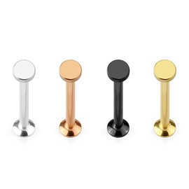 Forbidden Body Jewelry 4-Pack: 16g 6mm Surgical Steel/Rose Gold/Black/Gold Cartilage Studs with Circle Top