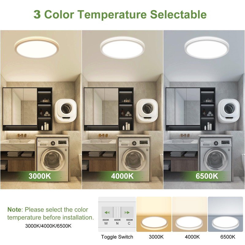 24W Motion Sensor LED Ceiling Light Wired, 2400lm 12Inch 2700K/4000K/6500K
