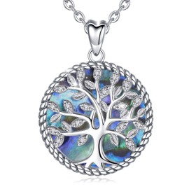 CELESTIA Tree of Life Necklace Sterling Silver 925 Mother of Pearl Abalone Shell Family Tree Pendant Jewellery Gifts for Mum Mothers Day, Presents for Grandma, Nana Gifts