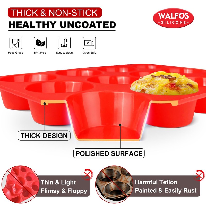 Walfos Muffin Pan Set - 12 Cups Regular Silicone Cupcake