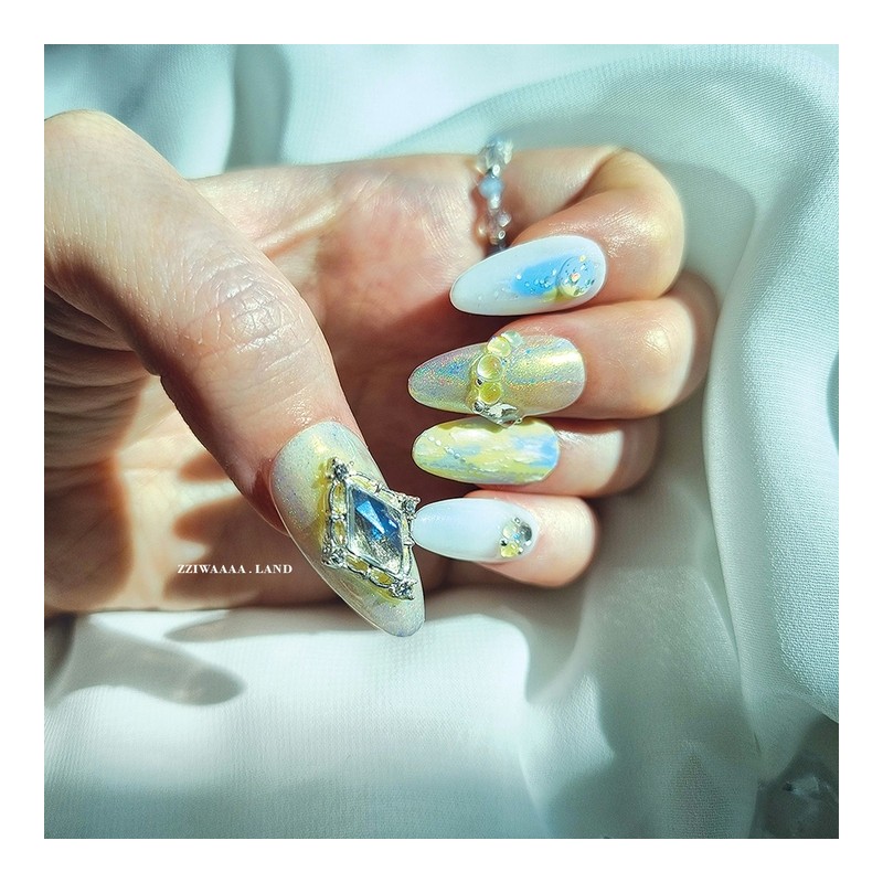 oil painting.Drawing Watercolor Refreshing Unique Emotional Nail - Almond /