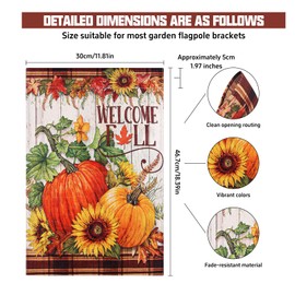 Welcome Fall Garden Flags 12x18 Double Sided, Pumpkin Autumn Yard Flag for Outside Maple Leaf, Thanksgiving Garden Flag Sunflower, Fall Outdoor Decorations