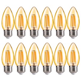 FLSNT 40W Equivalent LED Chandelier Light Bulbs, Dimmable Amber LED B11 E26 Candelabra Base Bulbs, 2200K Warm White, 330LM, 12 Pack UL,CA65 Listed.