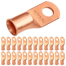 SELTERM 25pcs 2/0 AWG 3/8" Stud Battery Lugs, Ring Terminals, Heavy Duty Copper Wire Lugs, Battery Cable Ends, 00 Gaug Ring Terminal Connectors, UL Bare Copper Eyelets Electrical Battery Cable Lugs